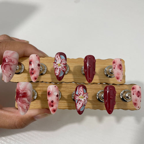 Blooming Hand-painted Three-dimensional Carved White High-grade Mid-length Manicure